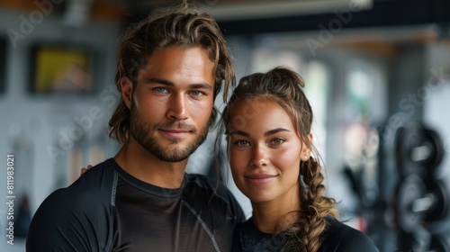 Fit Couple: Handsome Male and Attractive Female Athlete Standing Together at Gym