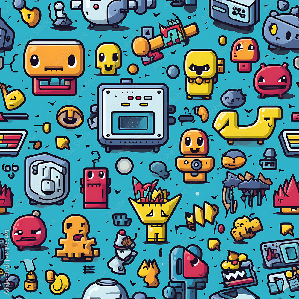 8 bits digital game art seamless pattern, the design for apply a variety of graphic works 8 bits digital game art seamless pattern, the design for apply a variety of graphic works