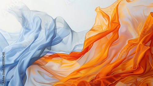 A flowing blue and orange abstract painting