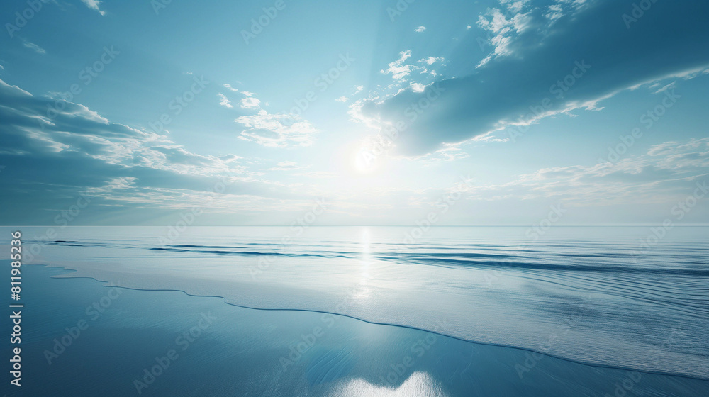 Fototapeta premium Bright sun reflecting on a calm ocean, blue seascape