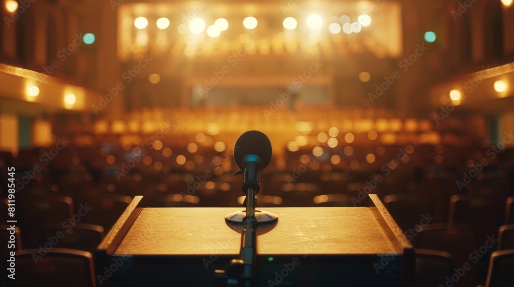 Speaker's Point of View from Behind a Podium in an Empty Auditorium Generative AI Speaker's Point of View from Behind a Podium in an Empty Auditorium Generative AI