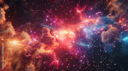 Captivating Cosmic Explosion of Vibrant Nebula and Glittering Galaxy