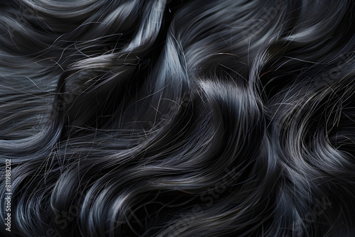 Exquisitely silky and shiny black hair, perfect for feminine hair care products.