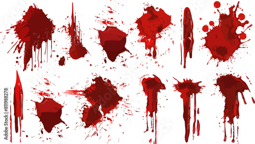 Detailed Collection of Grunge Red Blood Splatters and Drips for Horror and Thriller Designs - High-Quality Vector Illustration