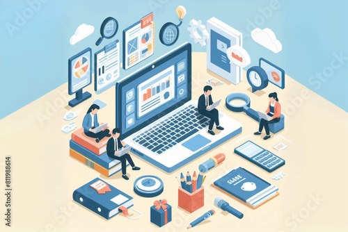 isometric design business research team and resource system development