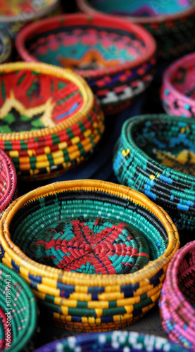 Peruvian colorful woven baskets filled with colorful designs  © robfolio