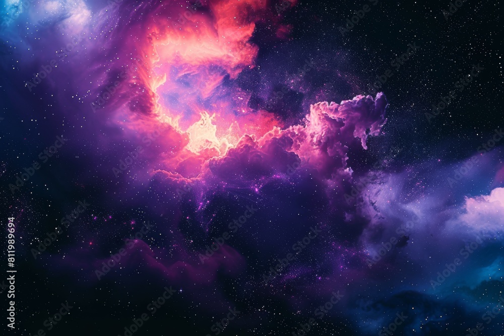 Fototapeta premium Galaxy in space with clouds, colorful stars on a black background 