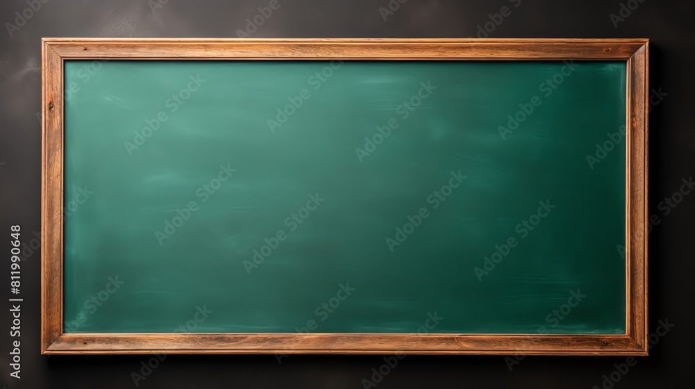 Blank mock up of a classic green chalkboard with wooden frame, faint traces of erased chalk for authenticity, perfect for educational and creative backdrops Blank mock up of a classic green chalkboard with wooden frame, faint traces of erased chalk for authenticity, perfect for educational and creative backdrops
