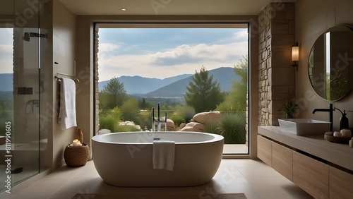  Serene Sanctuary Bathroom with Neutral Beige and Taupe Palette  Organic Elegance  and Natural Stone Accents