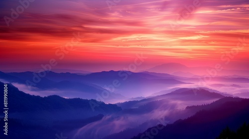 A breathtaking sunrise over mist-covered mountains, painting the sky with vibrant hues of orange and pink, filling the heart with gratitude for new beginnings.