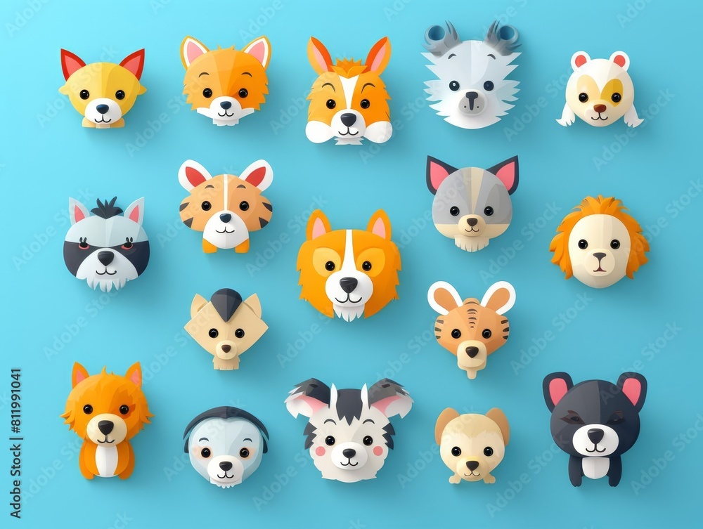 cute 3D various animals flat design top view zoo theme cartoon drawing Triadic Color Scheme. cute 3D various animals flat design top view zoo theme cartoon drawing Triadic Color Scheme.
