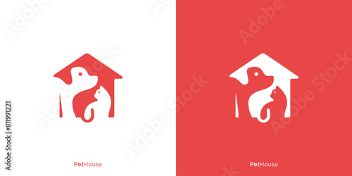 Simple Pet House, Dog, Cat Home Logo Design. Pet Shop Logo, Icon, Symbol, Vector, Design Inspiration.