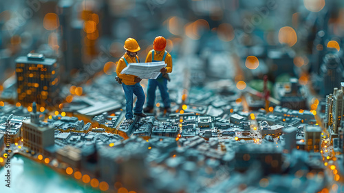 A miniature person walking in the city photo