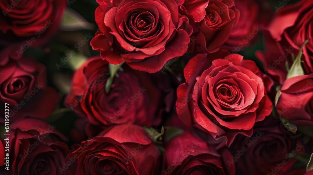 A stunning close up showcasing a gorgeous arrangement of vibrant red roses A stunning close up showcasing a gorgeous arrangement of vibrant red roses