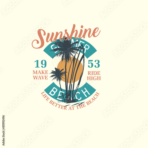 Sunshine summer beach typography retro beach poster design