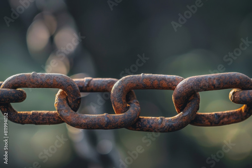 A close up of a rusty chain with a dark background