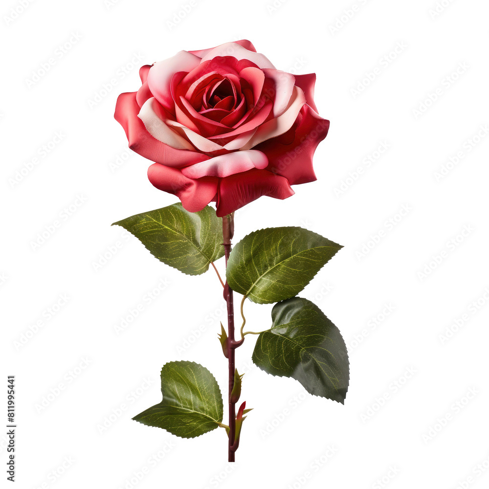 Cherry Parfait rose with leaves on the stem isolated on transparent background Cherry Parfait rose with leaves on the stem isolated on transparent background