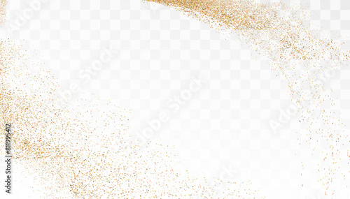 Shining gold dust. Small shiny dust particles fall chaotically on a transparent background. Christmas background. Powder scattering effect. Vector 10 EPS	
