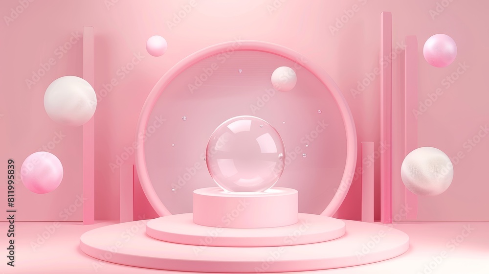 Pink Podium with Decorative Balls for Valentine's Day Scene Generative AI Pink Podium with Decorative Balls for Valentine's Day Scene Generative AI