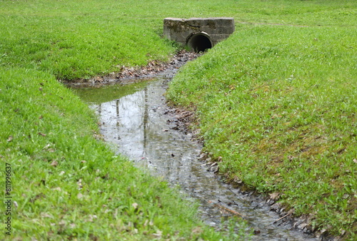 Drainage pipe connecting the ditch under the bridge in the Park