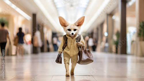 Fennec Fox walking in the mall carrying a handbag photo