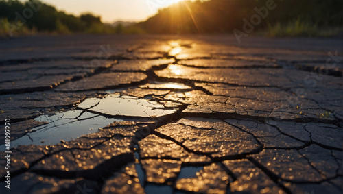 Summer's harsh embrace, cracked land reflects the unforgiving rays of the sun.