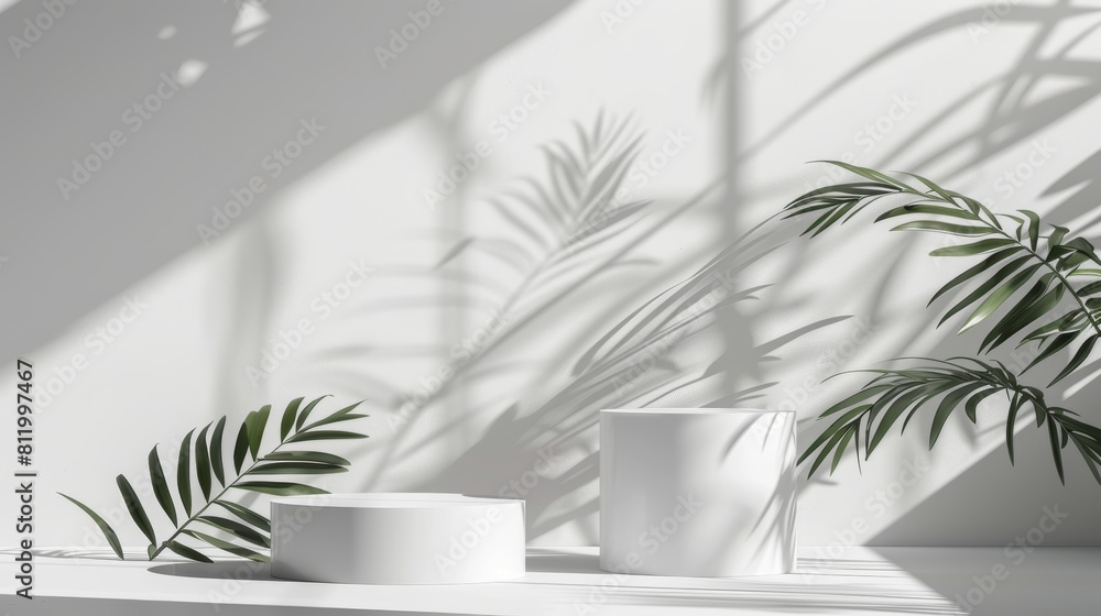 Product Presentation on a White Background with Foliage Generative AI Product Presentation on a White Background with Foliage Generative AI