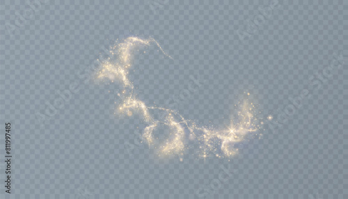 Bright shiny design elements with gold glitter on a transparent background. Happy New Year Merry Christmas greeting card design for vector illustration.