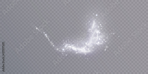 Magical glow. The light effect sparkles in a curved path, sparkling with a shiny magical textured shimmer. Glowing wave of stardust, shiny sparkle magical starlight, isolated set for vector illustrati