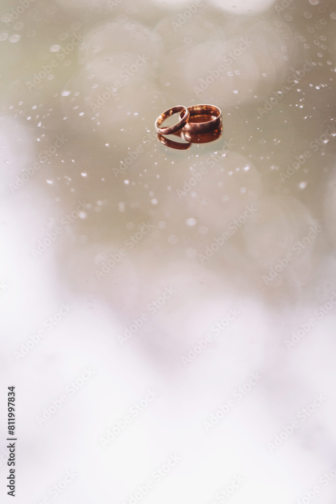 wedding rings on a glossy surface wedding rings on a glossy surface