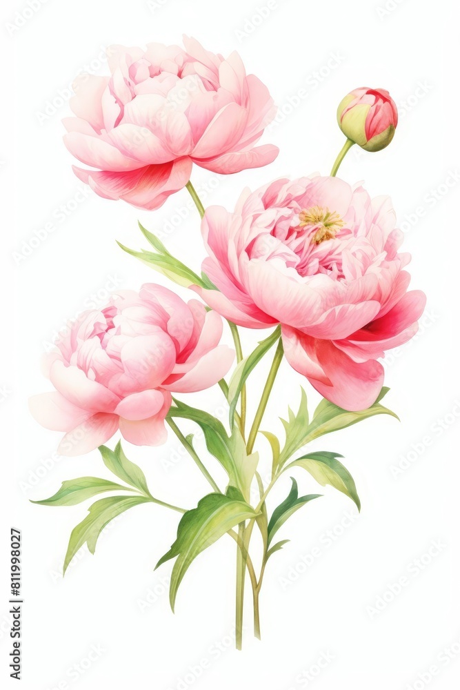 A beautiful watercolor painting of pink peonies.