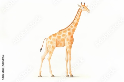 A Tall Giraffe Stands on The White Background. the Giraffe Has Tan Fur with Brown Spots.