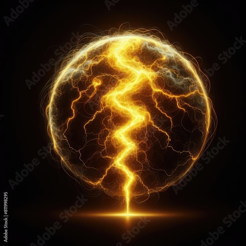Yellow thunder and electricity light isolated on a black background 