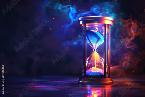 Abstract Time, Colorful Glowing Hourglass in Moody Setting