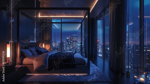 Luxury bedroom with panoramic windows