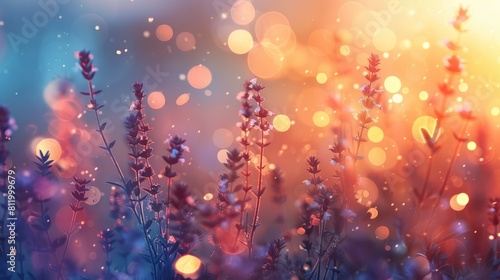 Celebrate World Water Day with a captivating image of abstract bokeh lights dancing across a dreamy sunrise backdrop of a blurred field blooming with flowers