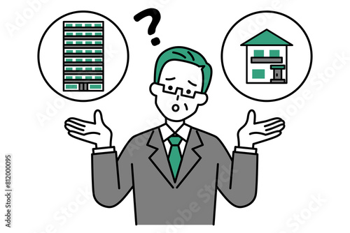 戸建てかマンションの選択肢を迷っている年配のスーツの男性