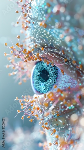 A 3D eye illustrating the transformative effects of treatments at the cellular level with precise animation
