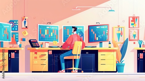 Wallpaper Mural Equity Trader Enduring Long Hours in the Trading Floor Torontodigital.ca