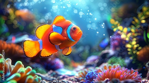 Beautiful orange fish in the depths. Underwater fishing concept photo