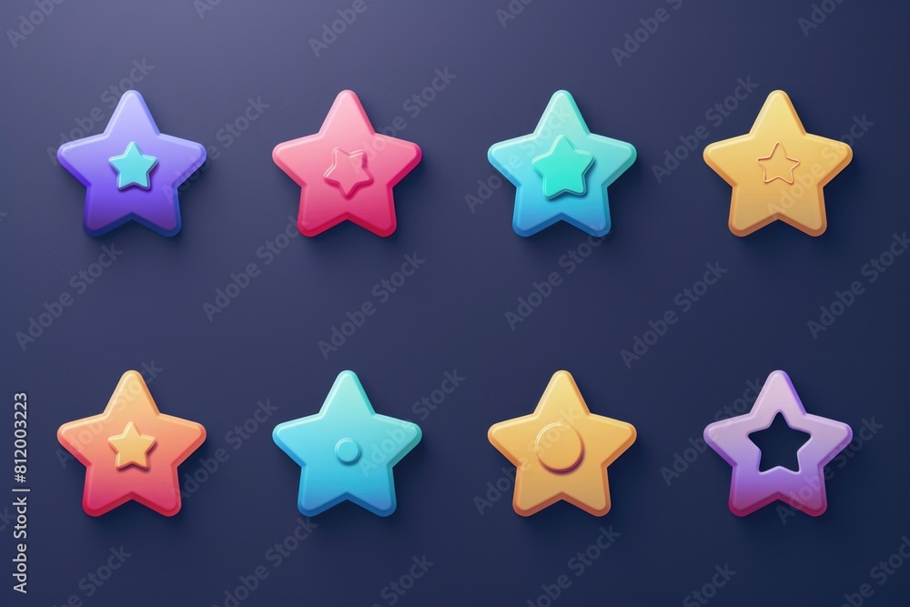 Set of five colored stars on dark background. Perfect for adding a pop of color to designs Set of five colored stars on dark background. Perfect for adding a pop of color to designs