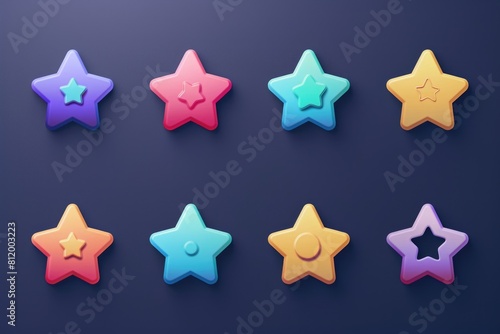 Set of five colored stars on dark background. Perfect for adding a pop of color to designs