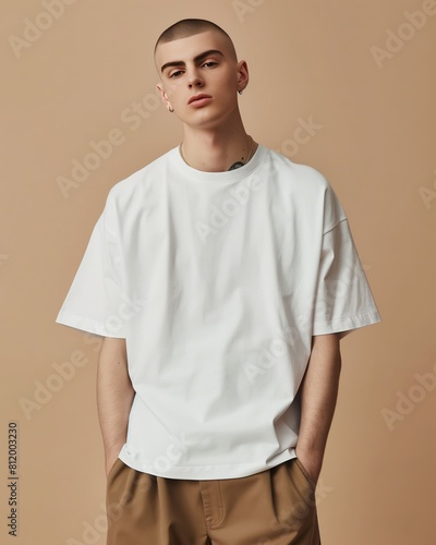Mockup of an oversized men's t-shirt for design, print, pattern. Men's clothing template, fashion clothes isolated on background.
