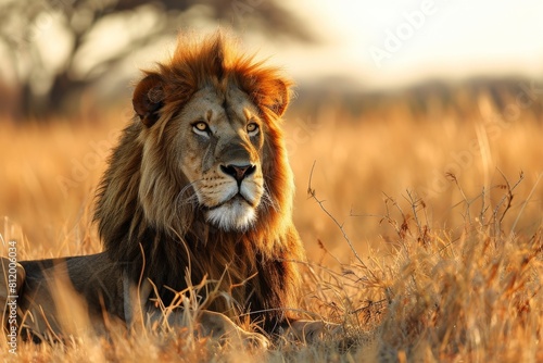Lion portrait  lion in the savanna African wildlife landscape  AI-generated