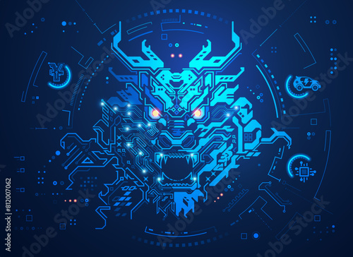 concept of China technology advancement, Graphic of dragon combined with electronic pattern