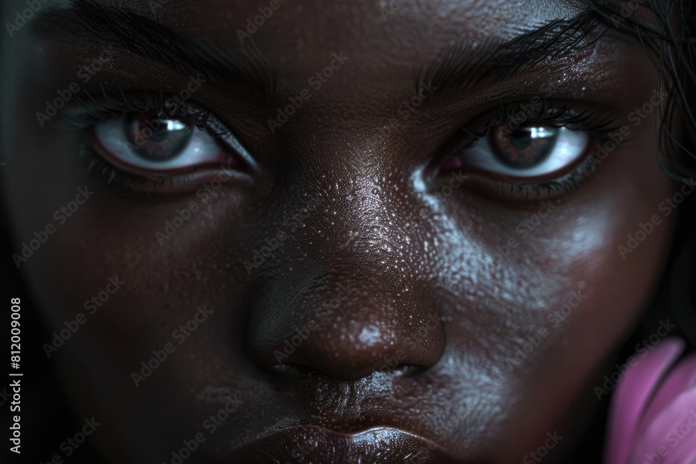 Close-up of a woman's face with dark skin, suitable for beauty and skincare concepts Close-up of a woman's face with dark skin, suitable for beauty and skincare concepts