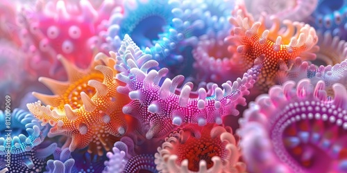 Colorful 3D rendering of coral and sea life