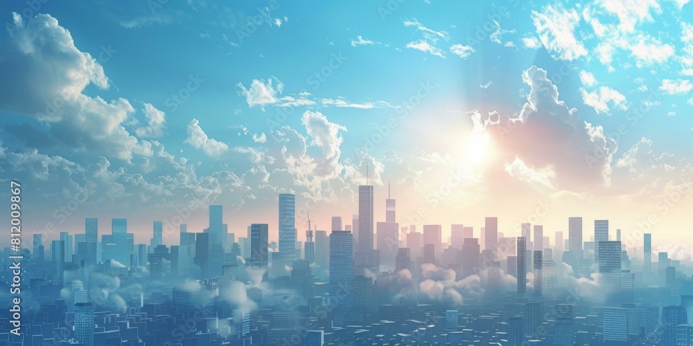 Fototapeta premium A cityscape with a blue sky and white clouds
