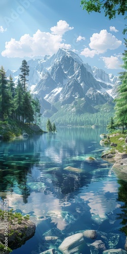 Mountains, lake and trees