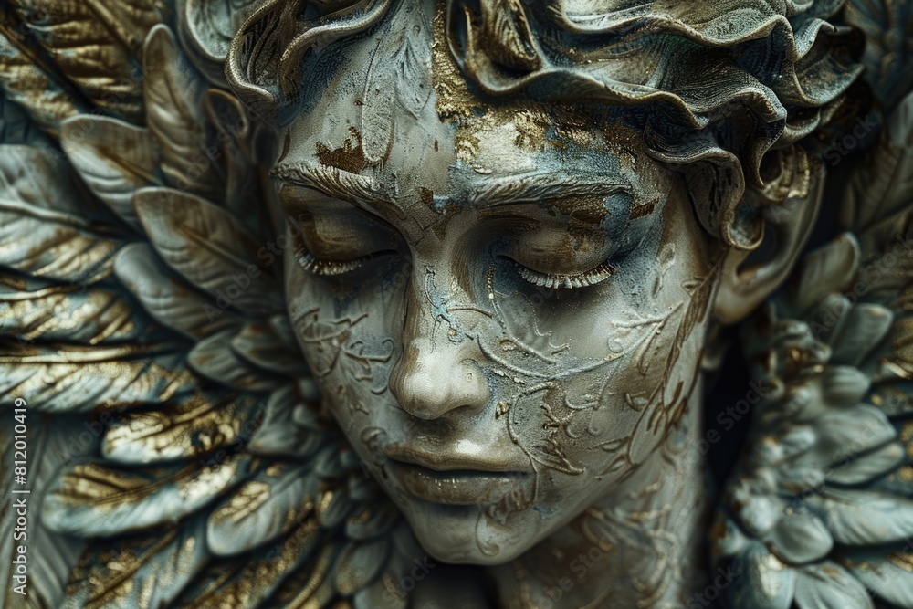 Detailed view of an angel statue, suitable for religious themes Detailed view of an angel statue, suitable for religious themes